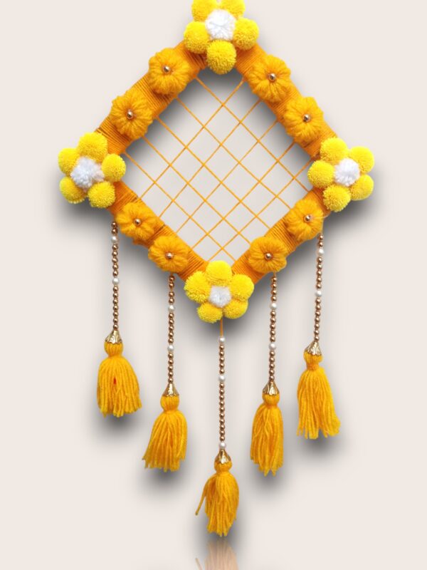 Handmade Wool Wall Hanging with Tassels – Yellow Floral Decorative Home & Festive Décor
