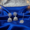 Elegant Jhumka Earrings with Maang Tikka Set – Silver Finish Imitation Ethnic Jewellery for Women