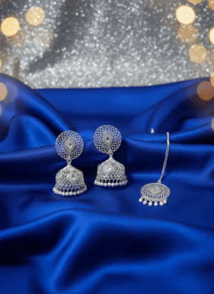 Gemini_Generated_Image_hhlpychhlpychhlp-Photoroom Elegant Jhumka Earrings with Maang Tikka Set – Silver Finish Imitation Ethnic Jewellery for Women