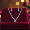 Premium AD Necklace Set with Earrings – Silver Plated American Diamond Jewellery for Women