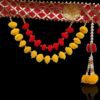 Premium Designer Door Toran for Main Entrance – Red & Yellow Festive Hanging Decoration with Beads & Bells