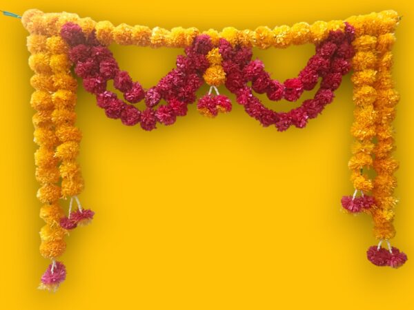 Artificial Marigold Flower Toran for Door Decoration – Yellow & Red Festive Garland for Home & Temple