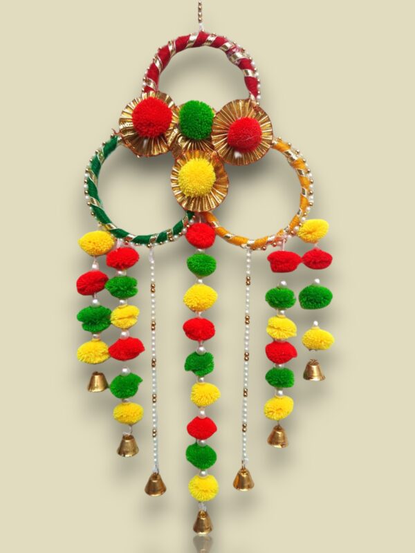 001-Photoroom (1) Handcrafted Festive Hanging Toran with Bells – Multicolor Pom Pom Wall Décor