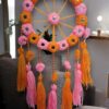 Handcrafted Pink & Orange Floral Wall Hanging with Tassels – Decorative Festive Home Décor