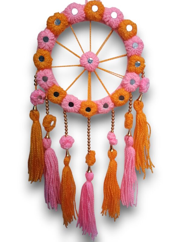 Handcrafted Pink & Orange Floral Wall Hanging with Tassels – Decorative Festive Home Décor