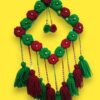 Handcrafted Round Floral Wall Hanging with Tassels – Red & Green Festive Home Décor