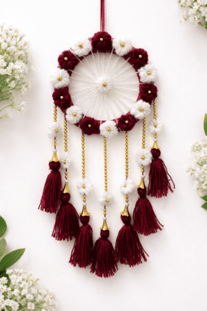 ChatGPT Image Mar 1, 2026, 02_46_34 PM Handcrafted Floral Wall Hanging with Tassels – Red & White Decorative Festive Home Décor