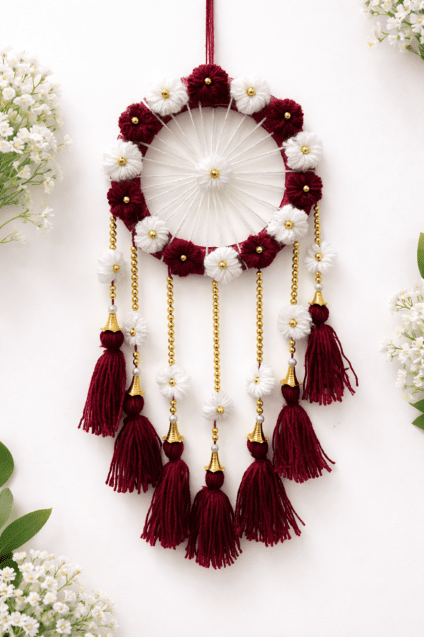 ChatGPT Image Mar 1, 2026, 02_46_34 PM Handcrafted Floral Wall Hanging with Tassels – Red & White Decorative Festive Home Décor