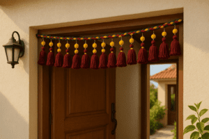 ChatGPT Image May 6, 2025, 07_42_24 AM Handcrafted Tassel Door Toran – Red & Yellow Decorative Entrance Hanging for Festive Home Décor