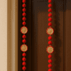 Traditional Door Latkan (Pair of 2)– Red Pom Pom Hanging with Golden Bell for Main Entrance Decoration