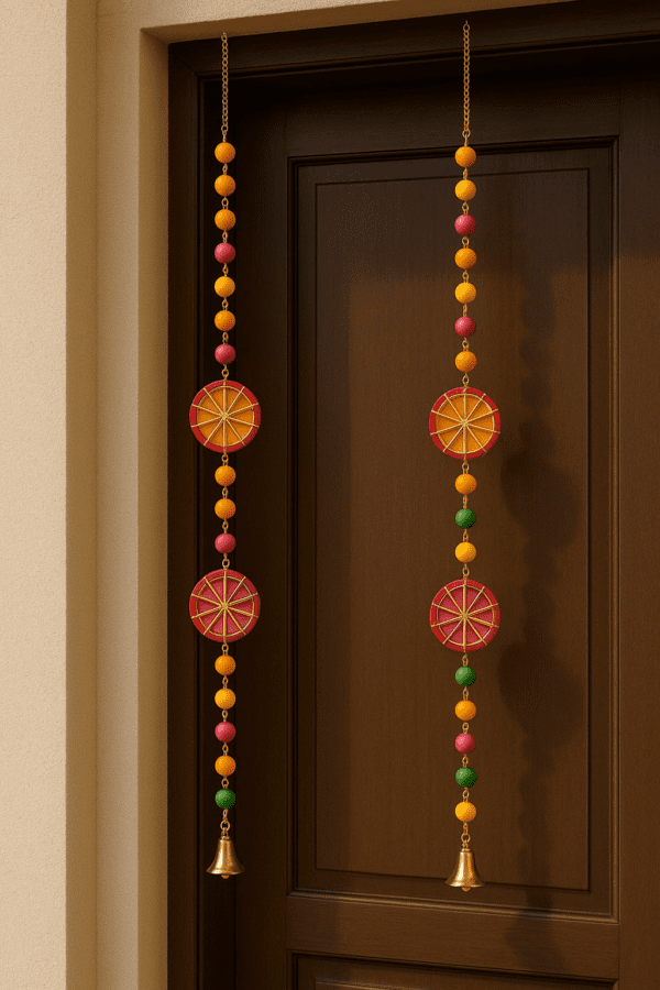 Multicolor Decorative Door Latkan (Pair of 2) with Beads & Golden Bell – Festive Entrance Hanging for Home