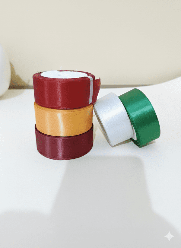 Multicolor Satin Ribbon Roll Set – 1 Inch Width, 10 Meter Each (Pack of 5 Colors) | Craft & Decoration Material