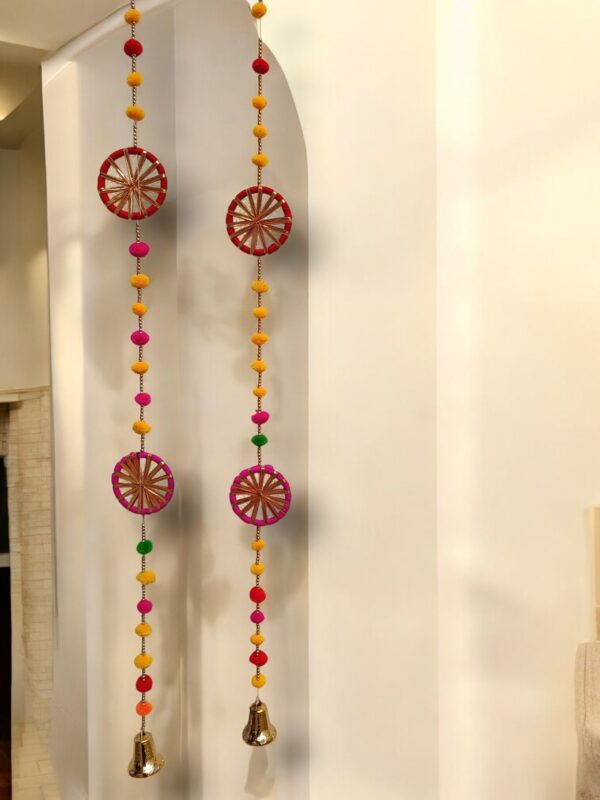 Multicolor Decorative Door Latkan (Pair of 2) with Beads & Golden Bell – Festive Entrance Hanging for Home