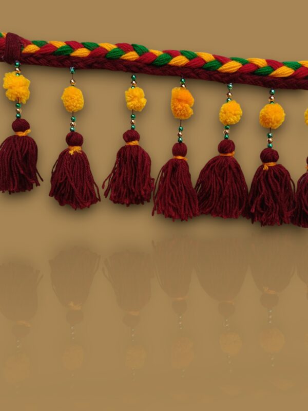 Handcrafted Tassel Door Toran – Red & Yellow Decorative Entrance Hanging for Festive Home Décor