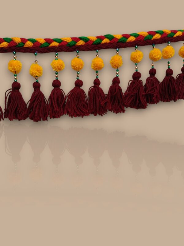 Handcrafted Tassel Door Toran – Red & Yellow Decorative Entrance Hanging for Festive Home Décor
