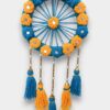 Handcrafted Blue & Yellow Floral Wall Hanging with Tassels – Round Festive Home Décor