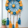 Handcrafted Blue & Yellow Floral Wall Hanging with Tassels – Round Festive Home Décor