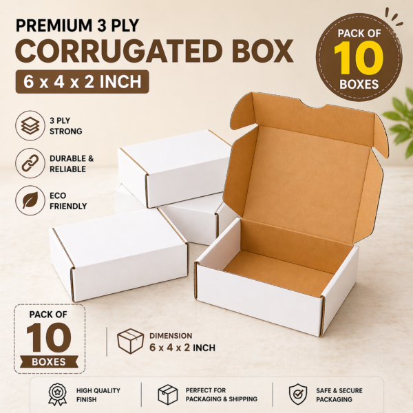 6x4x2 Inch Corrugated Mailer Box – White 3 Ply Shipping & E-commerce Packaging Box